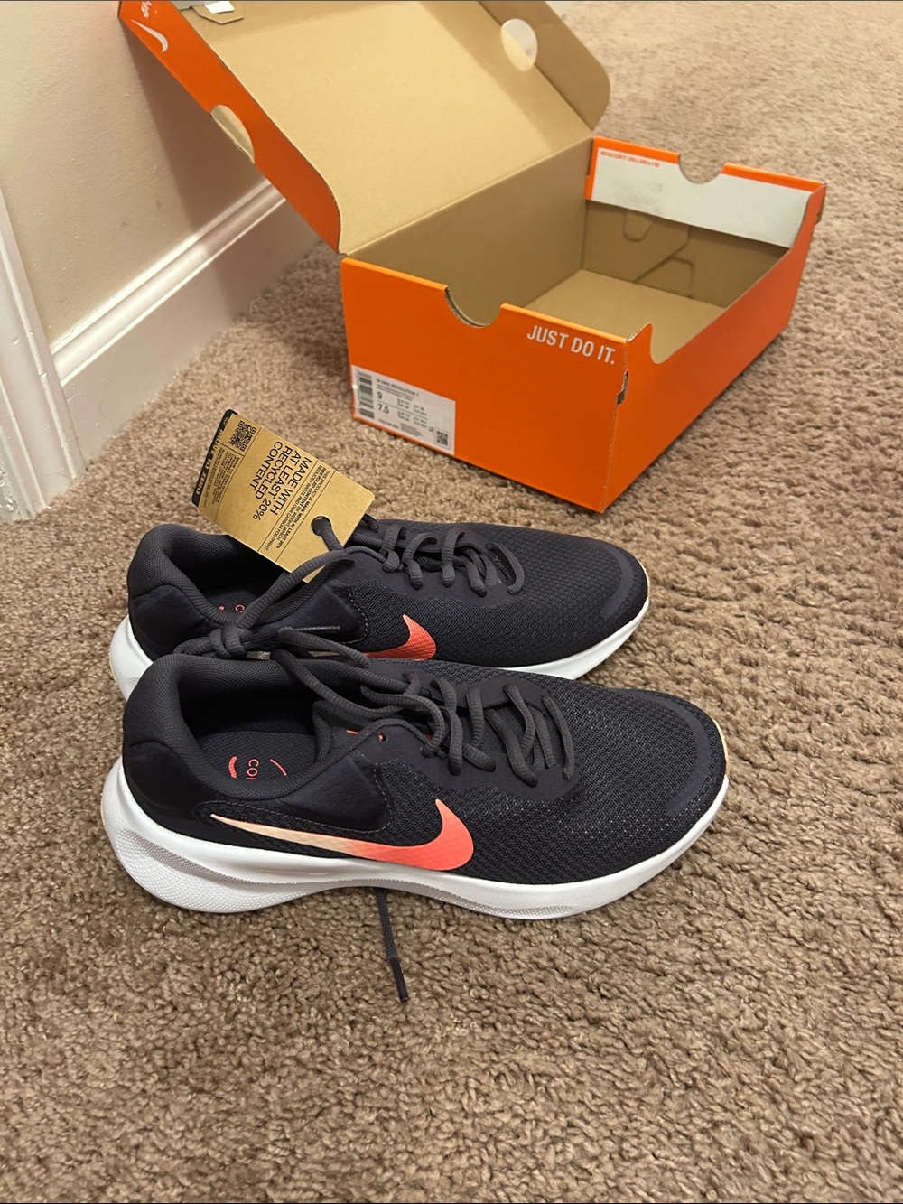 Nike Running Shoes with Coral Swoosh. Actual color on box.